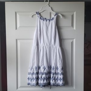 White w/ blue embroidery dress